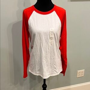 Stylish Orange-Red and White Long Sleeve Women's Tee